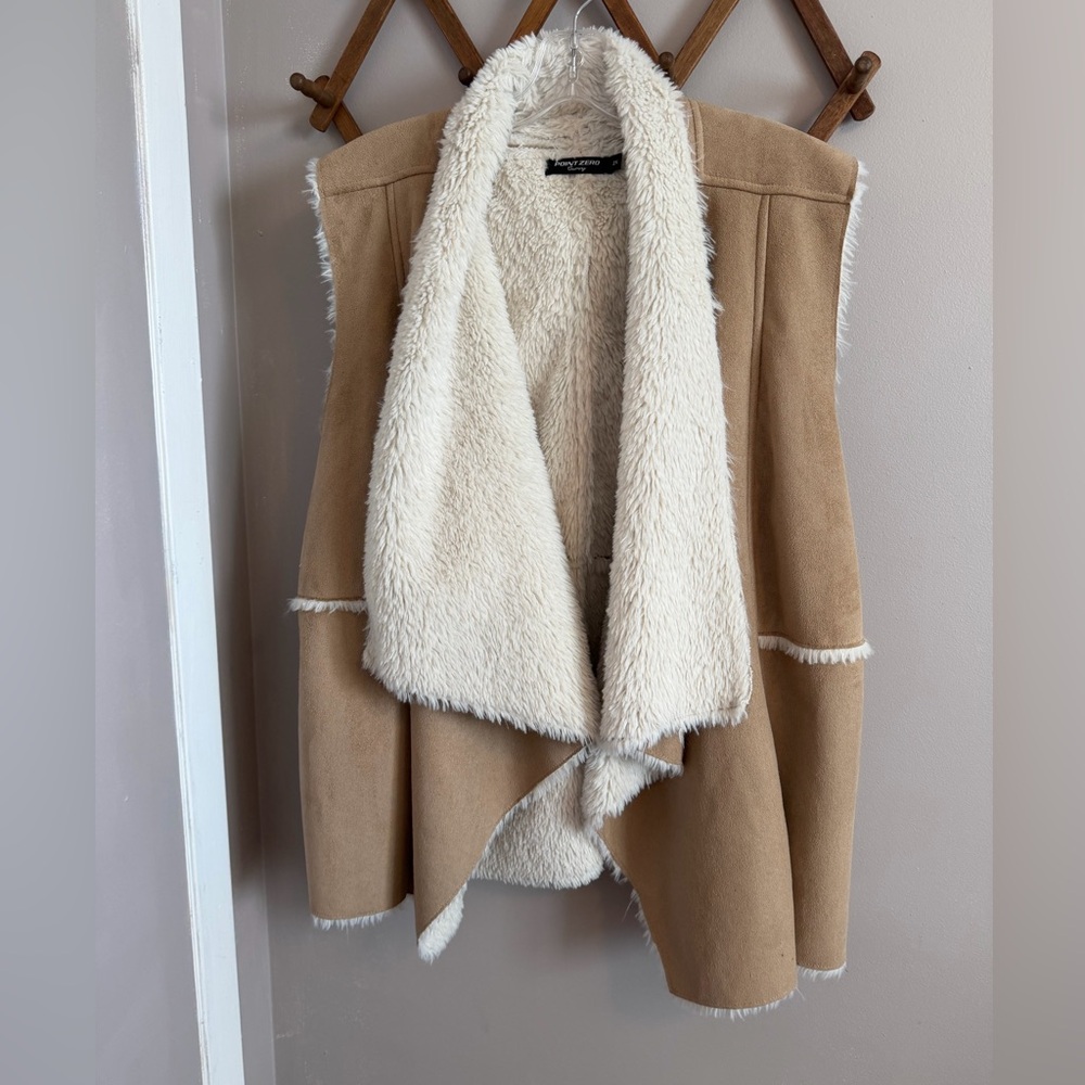 Point Zero Curvy Faux Suede Sherpa Lined Vest - Camel - 2X (PTP 23")